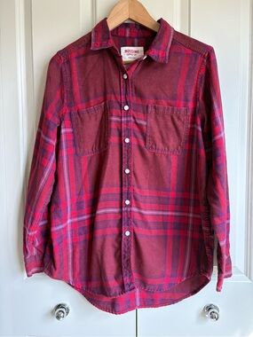 Mossimo Brick Red Button Front Plaid Flannel Shirt Boyfriend Fit size Medium